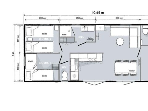 MOBILHOME 6 personnes - Cottage 40m² Confort - 3 chambres + Terrasse semi-couverte + TV + 2SDB + Vue Lac 6 pers