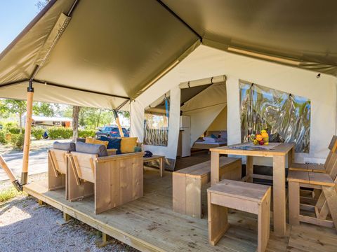 Tente en toile et en bois 4 personnes - Tente safari Confort + climatisation