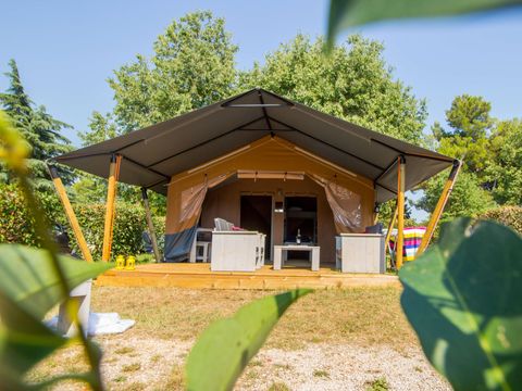 Tente en toile et en bois 5 personnes - Porto Sole - Tente Safari Confort + climatisation