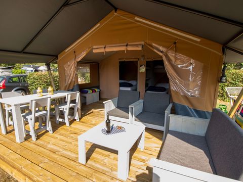Tente en toile et en bois 5 personnes - Porto Sole - Tente Safari Confort + climatisation