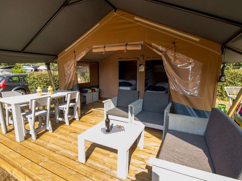 TENTE TOILE ET BOIS 5 personnes - Porto Sole - Tente Safari Confort + climatisation