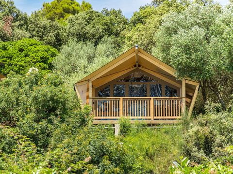 Tente en toile et en bois 5 personnes - Porto Sole - Tente Safari Bella Vista + air conditionné (5P)