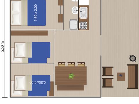 Tente en toile et en bois 4 personnes - Naturiste Ulika - Tente Safari + sanitaires + air conditionné (6P)