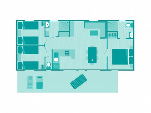 MOBILHOME 6 personnes - Comfort XL | 3 Ch. | 6 Pers. | Terrasse surélevée | Clim. | TV