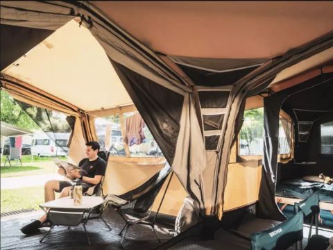 Tente en toile et en bois 6 personnes - Savannah Lodge 4 Pièces 6 Personnes Sans Sanitaire