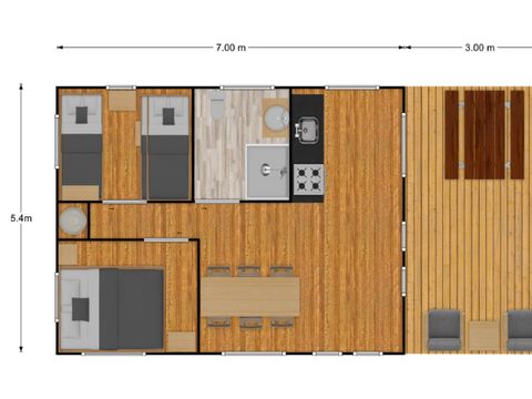 TENTE TOILE ET BOIS 5 personnes - Tente Wood Prestige Plus 5pers 2ch 1SDB 38m²