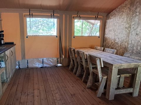TENTE TOILE ET BOIS 6 personnes - Safari Prestige Plus 6pers 3ch 1SDB 49m²