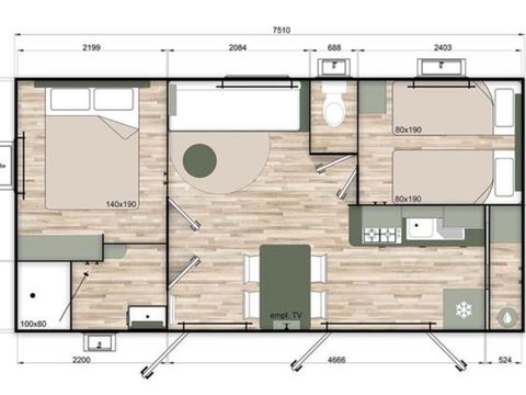 Mobilhome 4 personnes - Nest29 - 30,8 m²- - 2 chambres - Terrasse couverte - TV