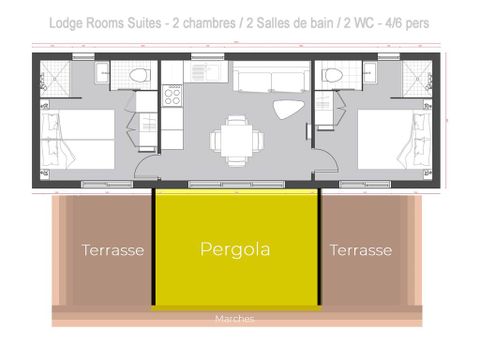 Lodge 4 personnes - Serenity 33,9 m² - 2 chambres - 2 salles de bain - Terrasse - TV
