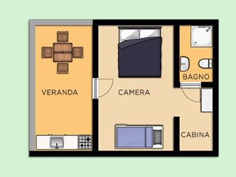 Bungalow 4 personnes - Bois 2+2 22 m²