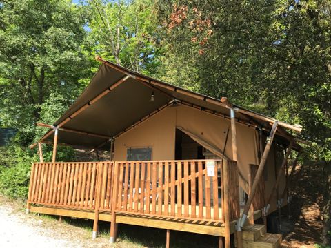 Tente en toile et en bois 4 personnes - Tente Safari Tendi avec salle de bain