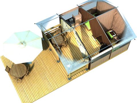 Tente en toile et en bois 5 personnes - Lodge - VICTORIA 30m² - Finition Luxe