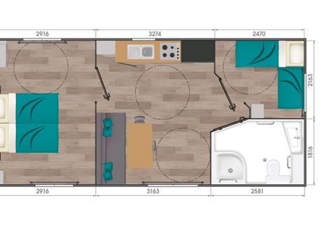 Mobilhome 4 personnes - Confort+ - 2 chambres - PMR