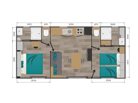 Mobilhome 4 personnes - MH - 2 chambres - 2 salles de bain - PREMIUM 4/6 pers 1/6 pers