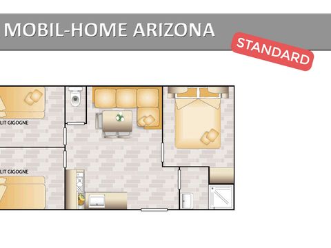 MOBILHOME 6 personnes - ARIZONA STANDARD - 3 chambres - TV - CLIM