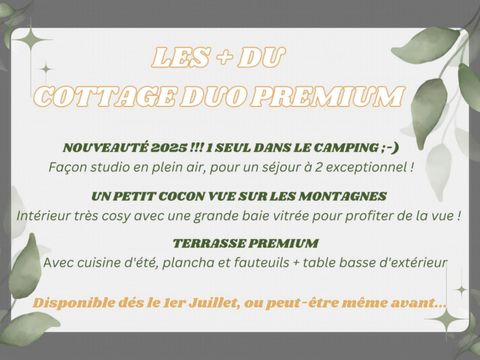 MOBILHOME 2 personnes - Cottage DUO PREMIUM Clim 2 pers 1 Sdb