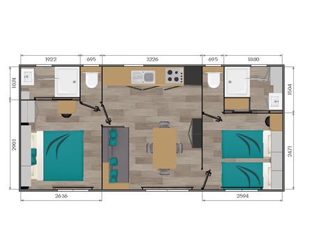 MOBILHOME 4 personnes - Cottage Opale Océan - 2 Chambres -  2 Salles de bain-  34m2 Terrasse semi-couverte