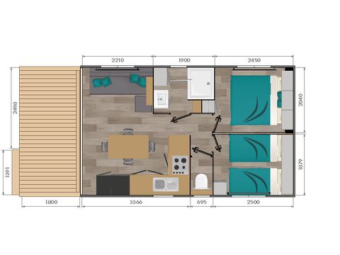 MOBILHOME 5 personnes - Cottage Opale - Zen - 2 Chambres - 26m²- Terrasse  en bois couverte