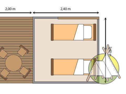TENTE 2 personnes - Tente Lodge Rando sur pilotis, 5,7m² 1 chambre avec terrasse sans sanitaire et cuisine