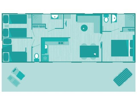 MOBILHOME 6 personnes - Cottage Hortense 6 pers 3 Ch 2 Sdb ****
