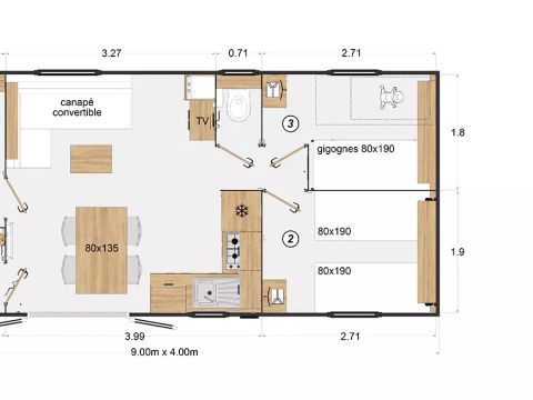 MOBILHOME 6 personnes - Cottage Violette 4 Pièces 6 Personnes + TV