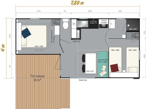 MOBILHOME 5 personnes - CAMELEON + CLIM grande terrasse couverte