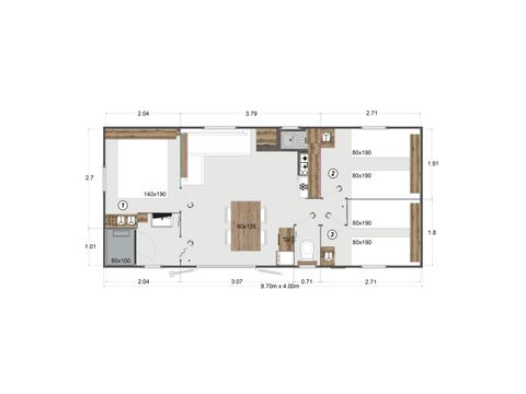 MOBILHOME 6 personnes - Eden Trio - 3 chambres + TV