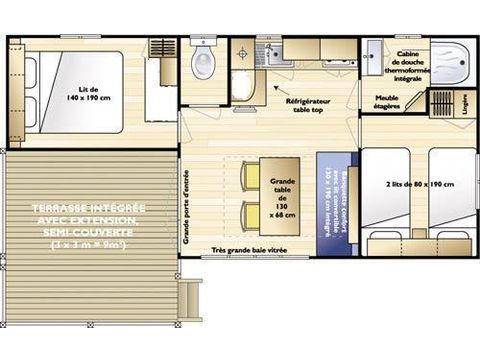 MOBILHOME 5 personnes - Mobil-home Grand Confort Loggia 32m² 2 chambres - Arrivée le Samedi en Juillet et Août