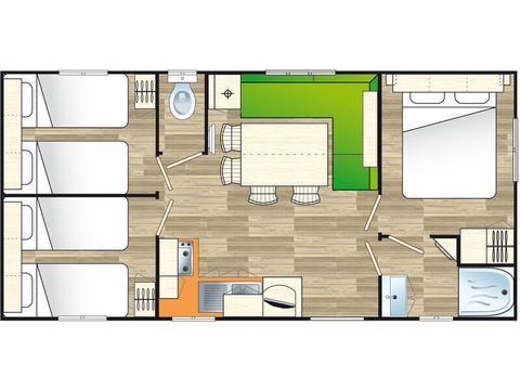 Mobilhome 8 personnes - GRAND LARGE M 30m² / 3 chambres - terrasse couverte