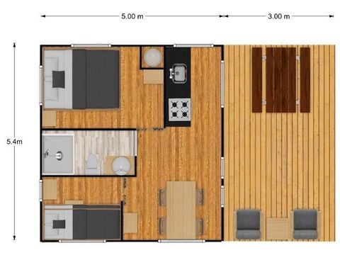 Tente en toile et en bois 4 personnes - Lodge Luxe 3 Pièces 4 Personnes