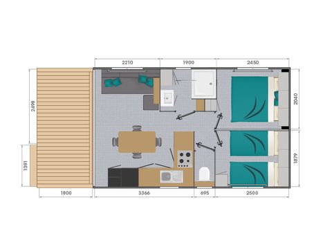 MOBILHOME 4 personnes - Cottage Méditerranée 4p 2ch 1sdb
