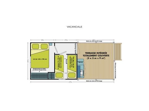 Bungalow toilé 5 personnes - Cabane Nature - 2 chambres-sans - Sanitaires-terrasse couverte-19m²-sans - TV