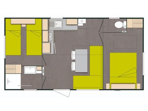 Mobilhome 5 personnes - Confort - TV - 2 chambres-TV-plancha-terrasse - Couverte- 26m²