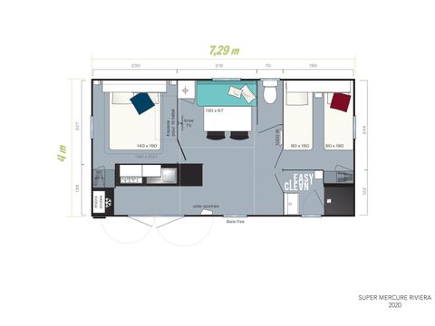MOBILHOME 5 personnes - Family 2ch-CLIM-terrasse XXL couverte-TV-LV-plancha-28m² | PREMIUM