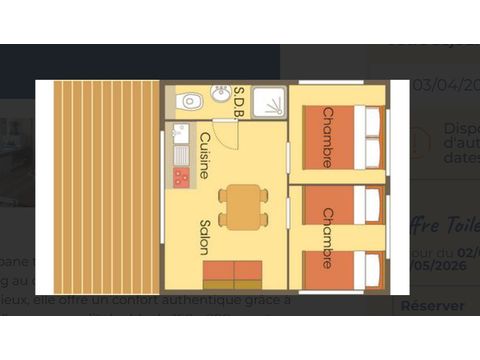 TENTE TOILE ET BOIS 4 personnes - Cabane Lodge sur pilotis Standard 34m² (2 chambres) dont terrasse couverte 11m²