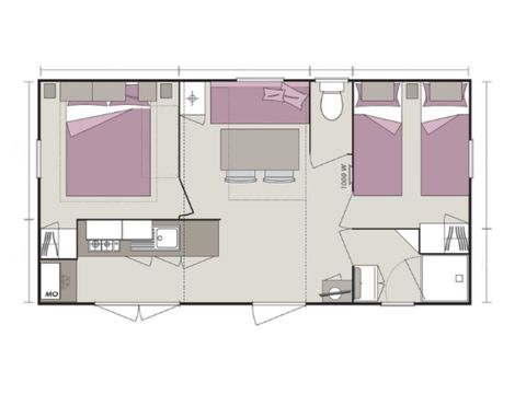 MOBILHOME 4 personnes - Homeflower Premium 29m² (2 chambres) + CLIM + terrasse semi-couverte + TV + draps + serviettes