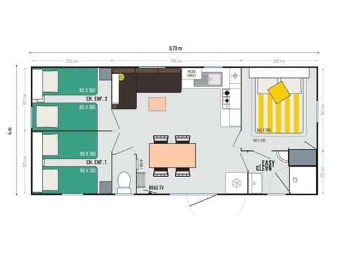 MOBILHOME 6 personnes - PREMIUM MONTMIRAIL Climatisé- 3 chambres + lave-vaisselle + TV (4 adultes max+2 enfants)