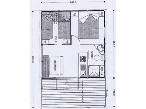 Chalet 5 personnes - Figuier Standard 20m² - 2 chambres - Terrasse couverte