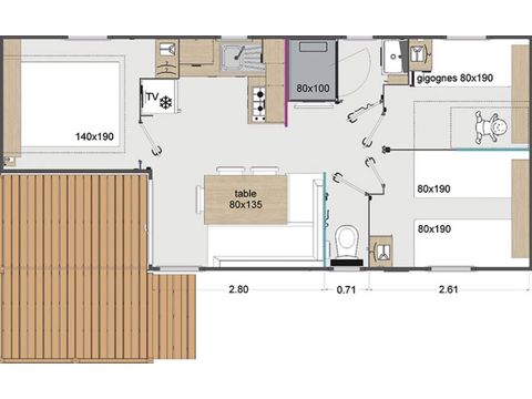 MOBILHOME 6 personnes - COTTAGE PREMIUM - Les Pins | 6 pers.