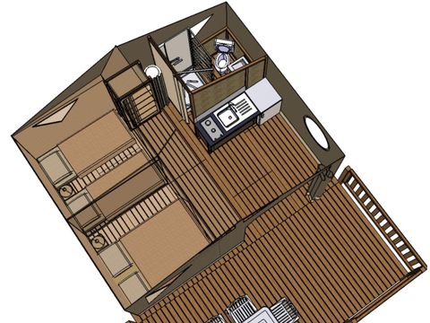 TENTE TOILE ET BOIS 4 personnes - Canada avec sanitaire