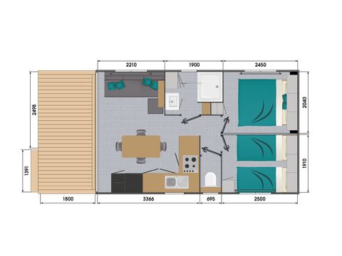 Mobilhome 5 personnes - Cottage Living - climatisé
