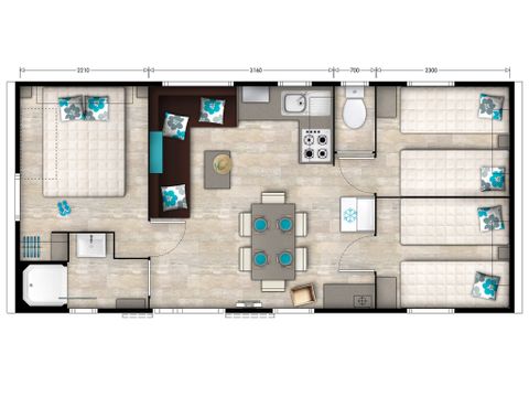 Mobilhome 6 personnes - Premium | 3 Ch. | 6 Pers. | Terrasse surélevée | Clim.