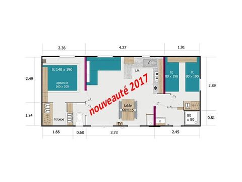MOBILHOME 4 personnes - Mobil-home Morgane Premium 33m² (2 chambres) + terrasse couverte 4 pers