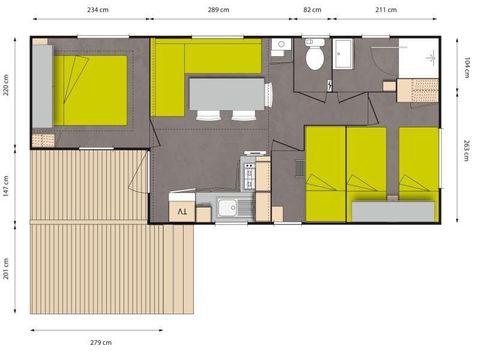 MOBILHOME 4 personnes - Mobil home Arthur Confort 29m² (3 chambres) + terrasse semi-couverte 4/6 pers