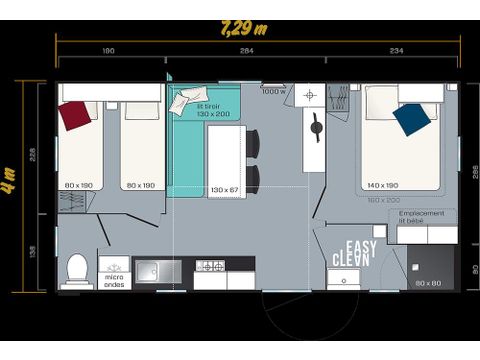 Mobilhome 4 personnes - Caélia Standard 27m² - 2 chambres - Terrasse couverte / Zone piétonne
