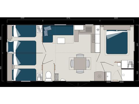 Mobilhome 4/6 personnes - Caélia Confort 31m² - 3 chambres - Terrasse couverte / Zone piétonne
