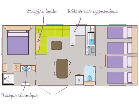 Mobilhome 6 personnes - Mobil-home Standard Relax 33m² - 3 chambres + Terrasse avec parasol - 6 pers