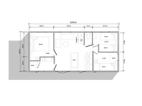 Mobilhome 1/6 personnes - Crecy la Chapelle : - STAR - 3 chambres - 1 salle de bain - 1 TV