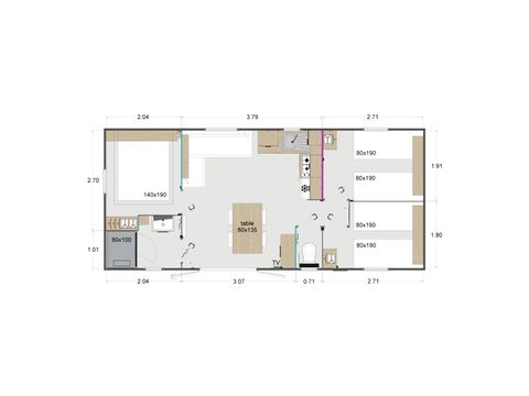 Mobilhome 1/6 personnes - Crecy la Chapelle : - LODGE - 3 chambres - 1 salle de bain - 1TV