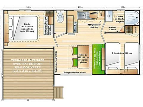 MOBILHOME 4 personnes - Loggia 32m2 + Climatisation 4 personnes
